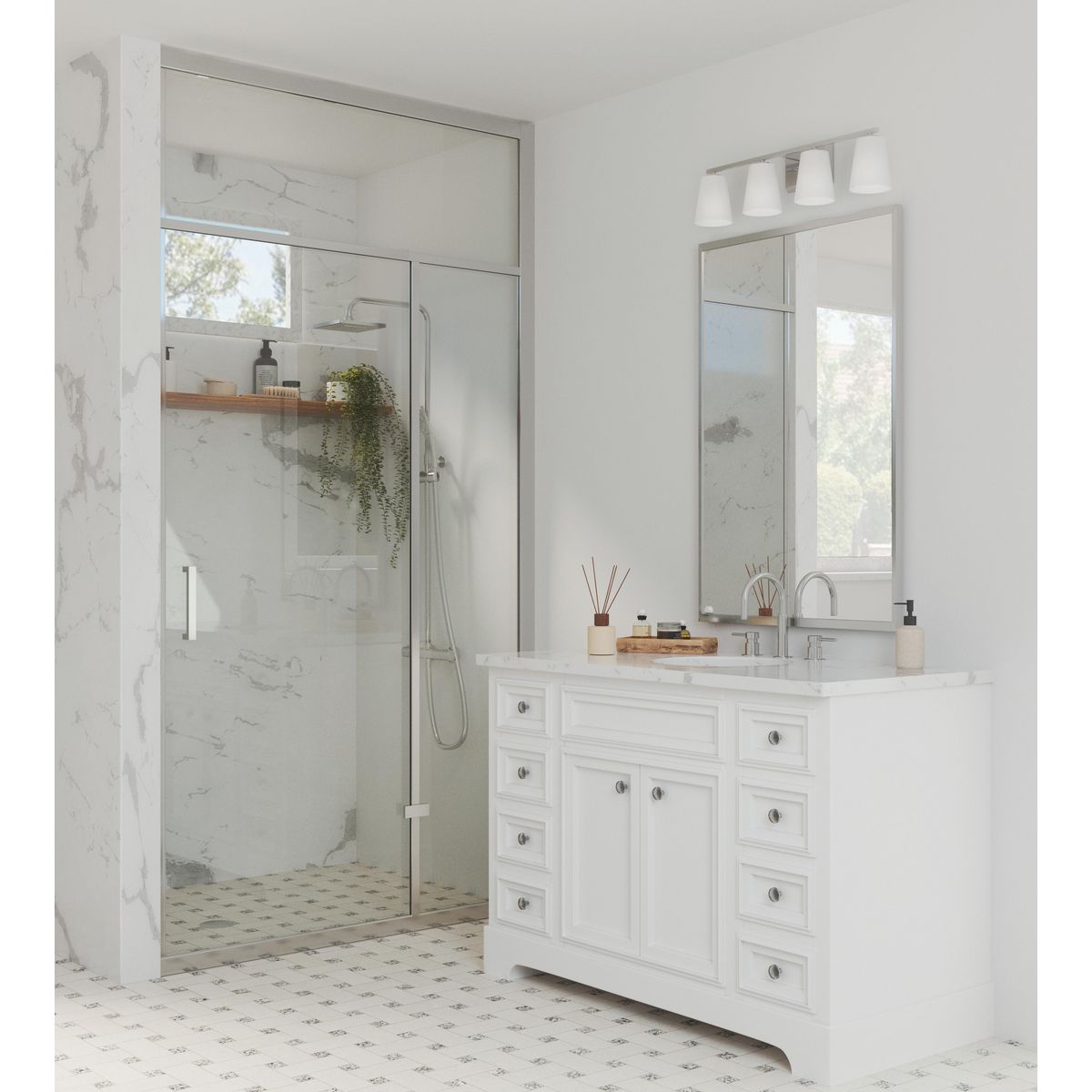 Progress Lighting Vertex 4 light brushed nickel bath vanity wall light in bathroom