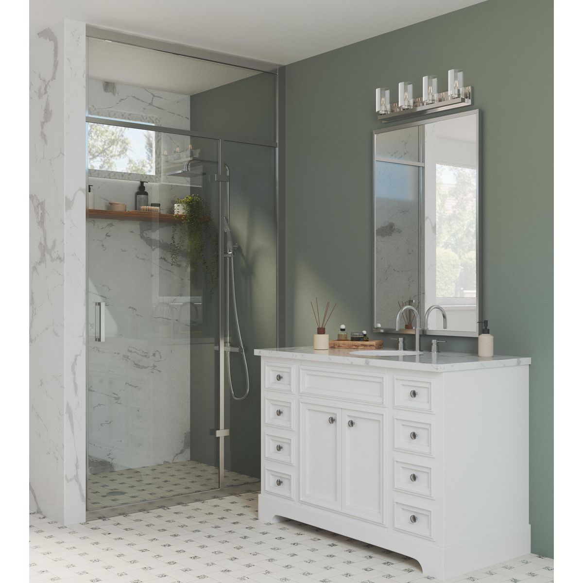 Progress Lighting Goodwin 4 light polished chrome bath vanity wall light in bathroom setting