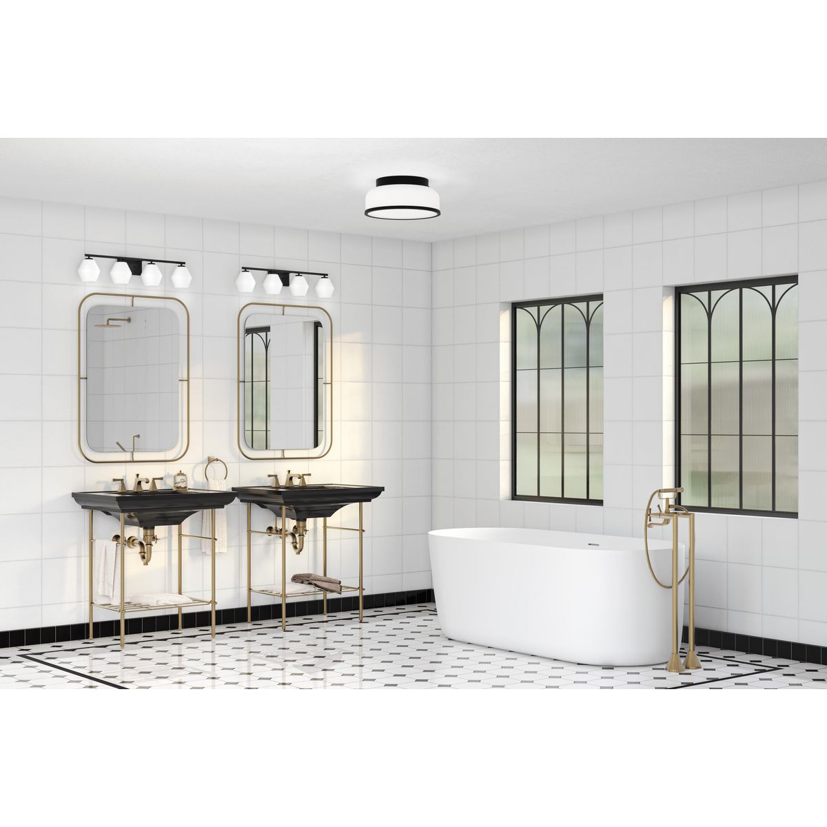 Progress Lighting Copeland 4 light matte black bath vanity wall light in bathroom setting
