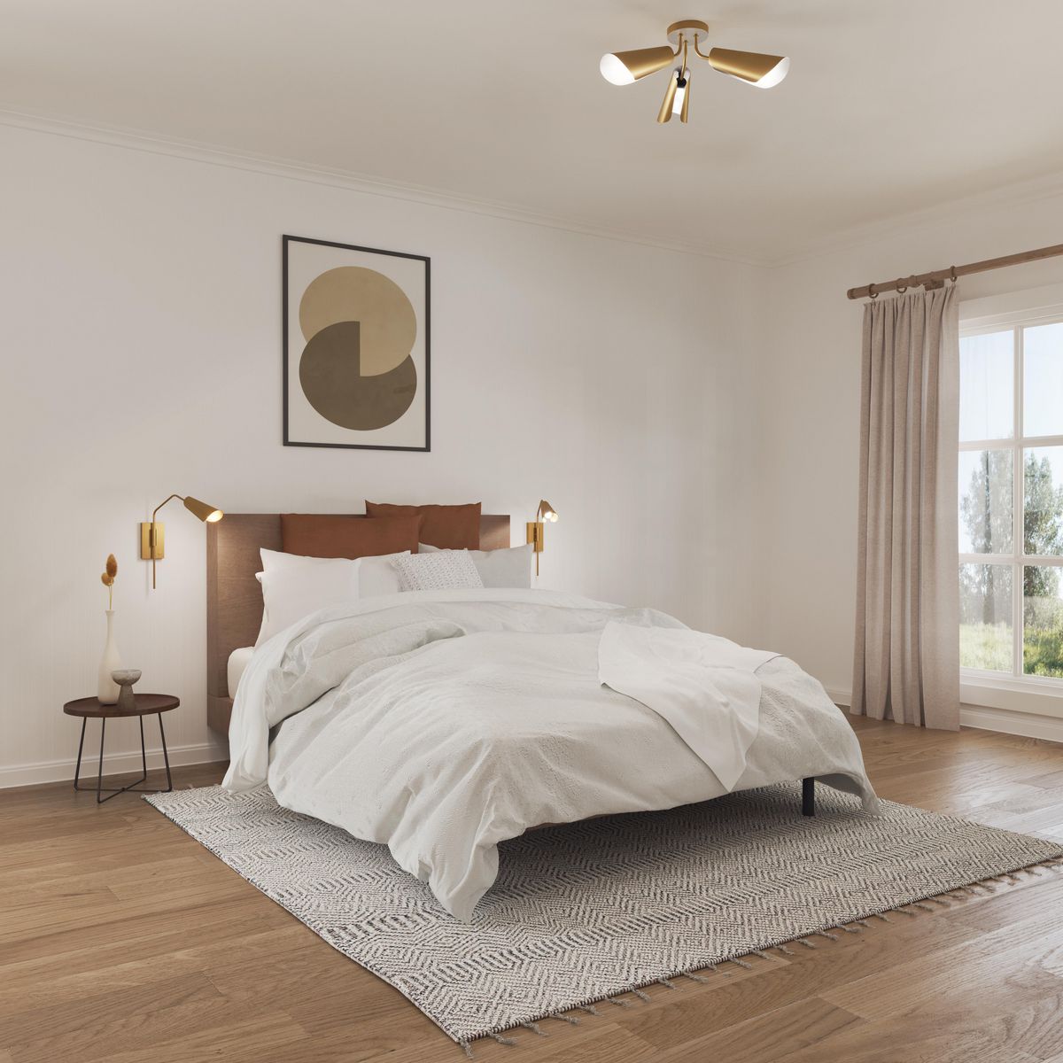 Progress Lighting Cornett brushed gold semi-flush ceiling light in bedroom