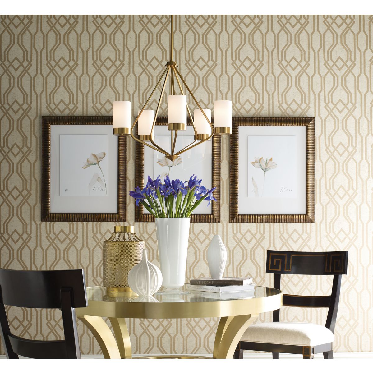 Progress Lighting Elevate brushed bronze chandelier installed above dining table