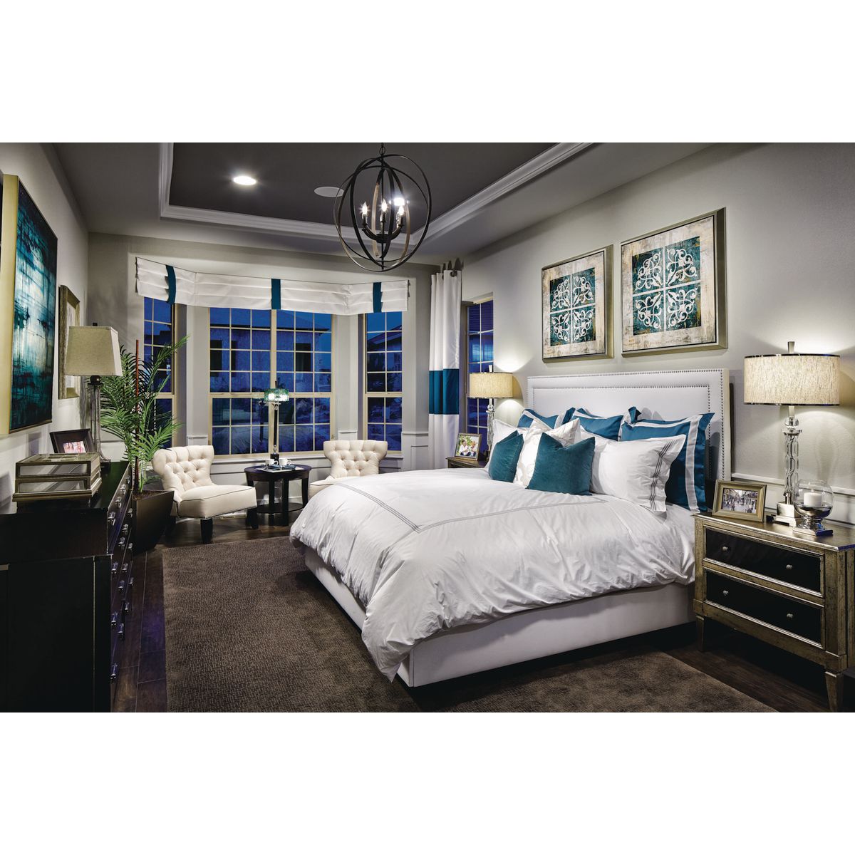 Progress Lighting Equinox matte black sphere pendant ceiling light in bedroom
