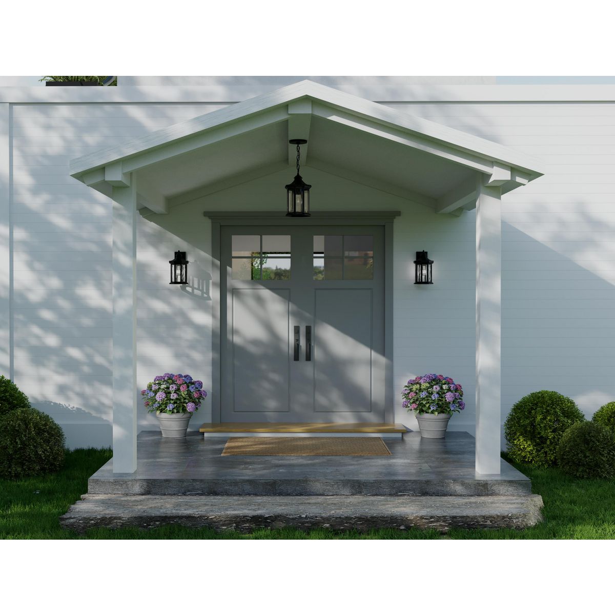 Progress Lighting Edition outdoor wall lantern shown installed at front entry