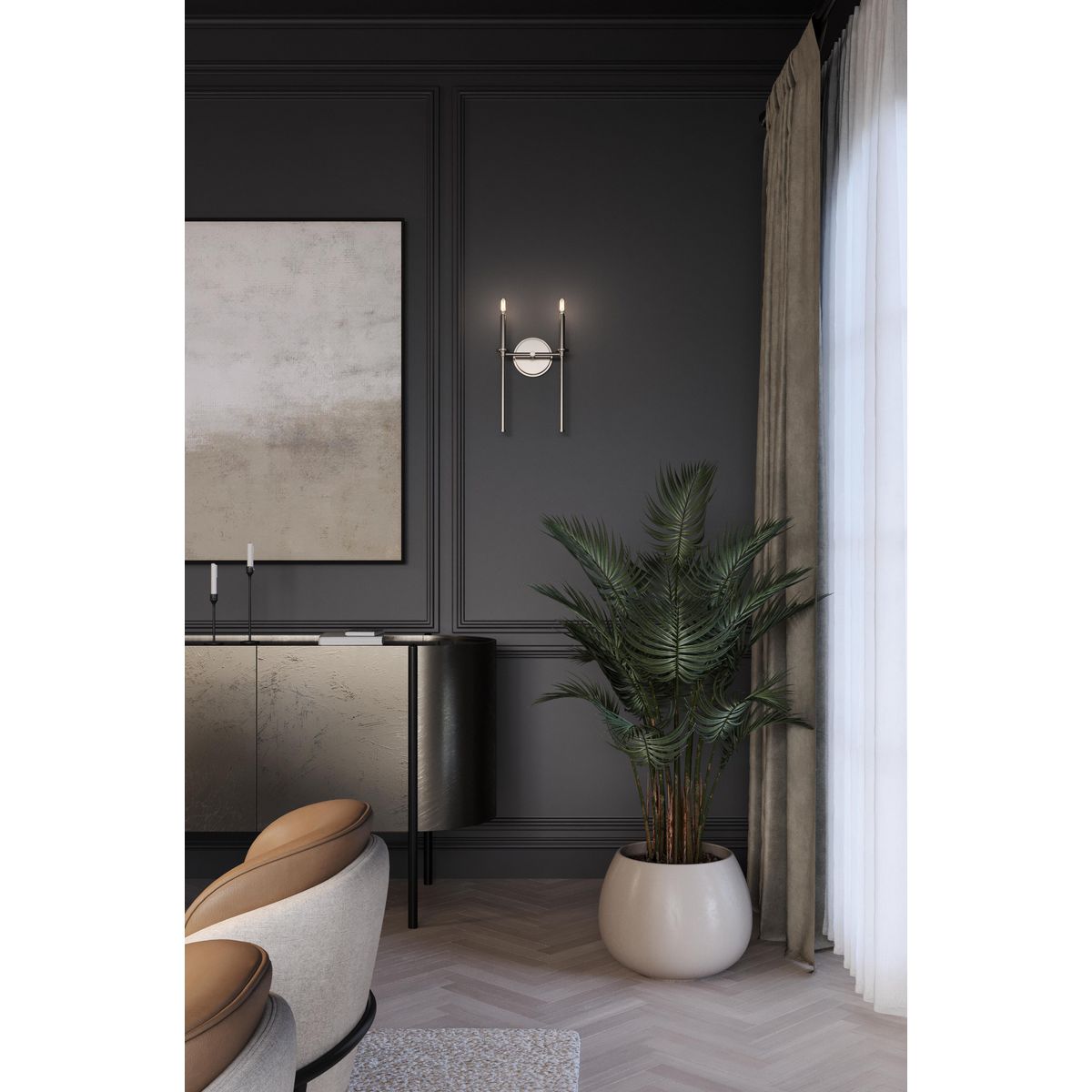 Progress Lighting P710107-009 Elara 2 Light Brushed Nickel Wall Bracket - Lifestyle Room Scene