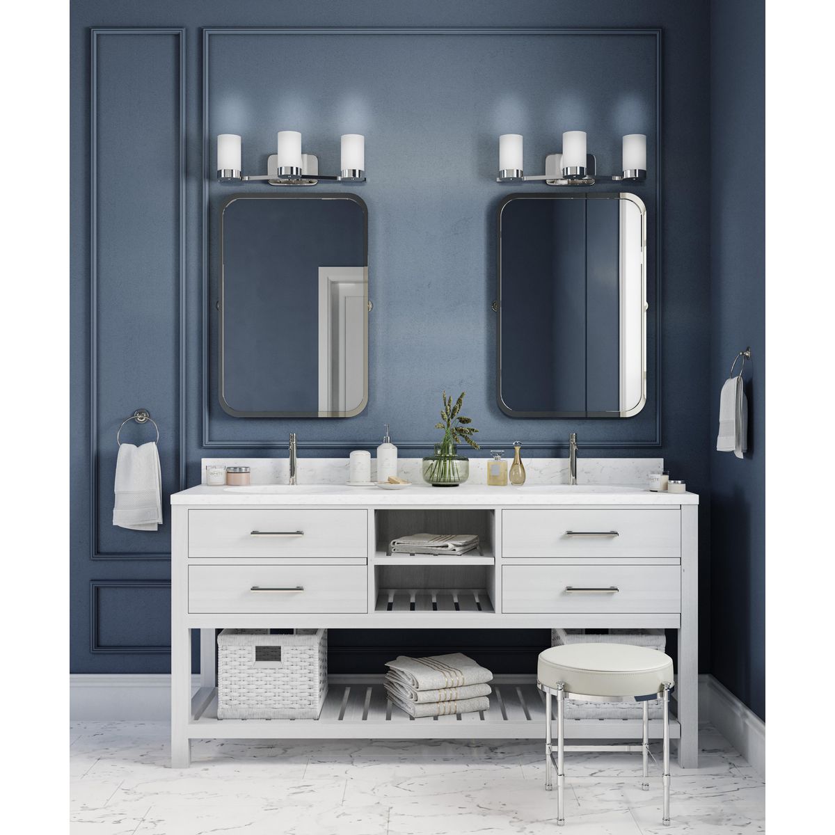 Progress Lighting Elevate 3 light polished chrome bath vanity wall light in bathroom setting