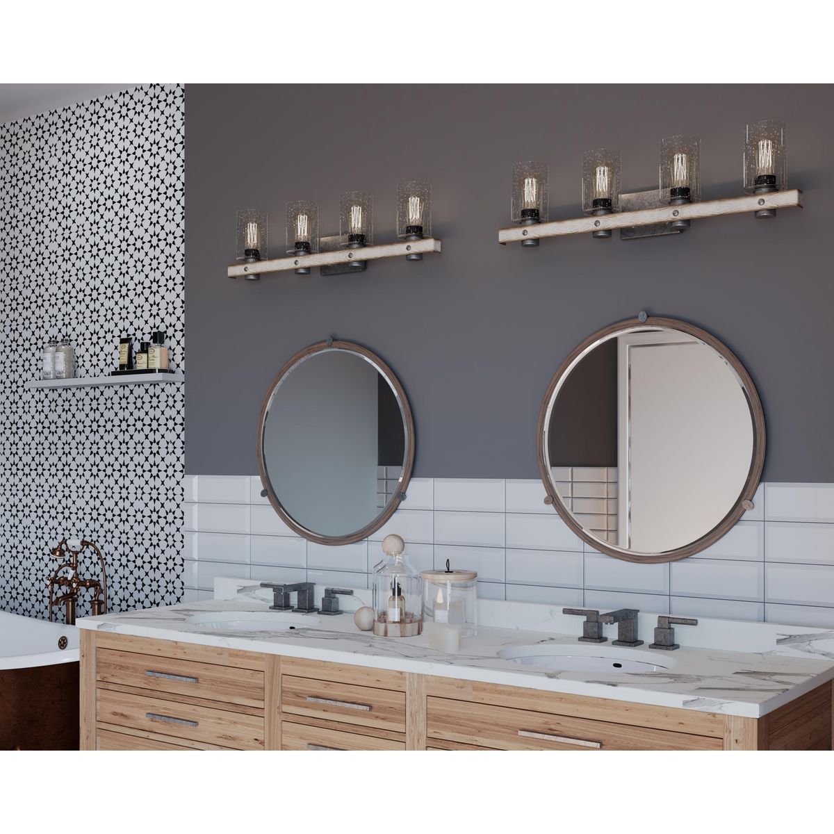 Progress Lighting Gulliver galvanized finish bath vanity wall lights in bathroom setting