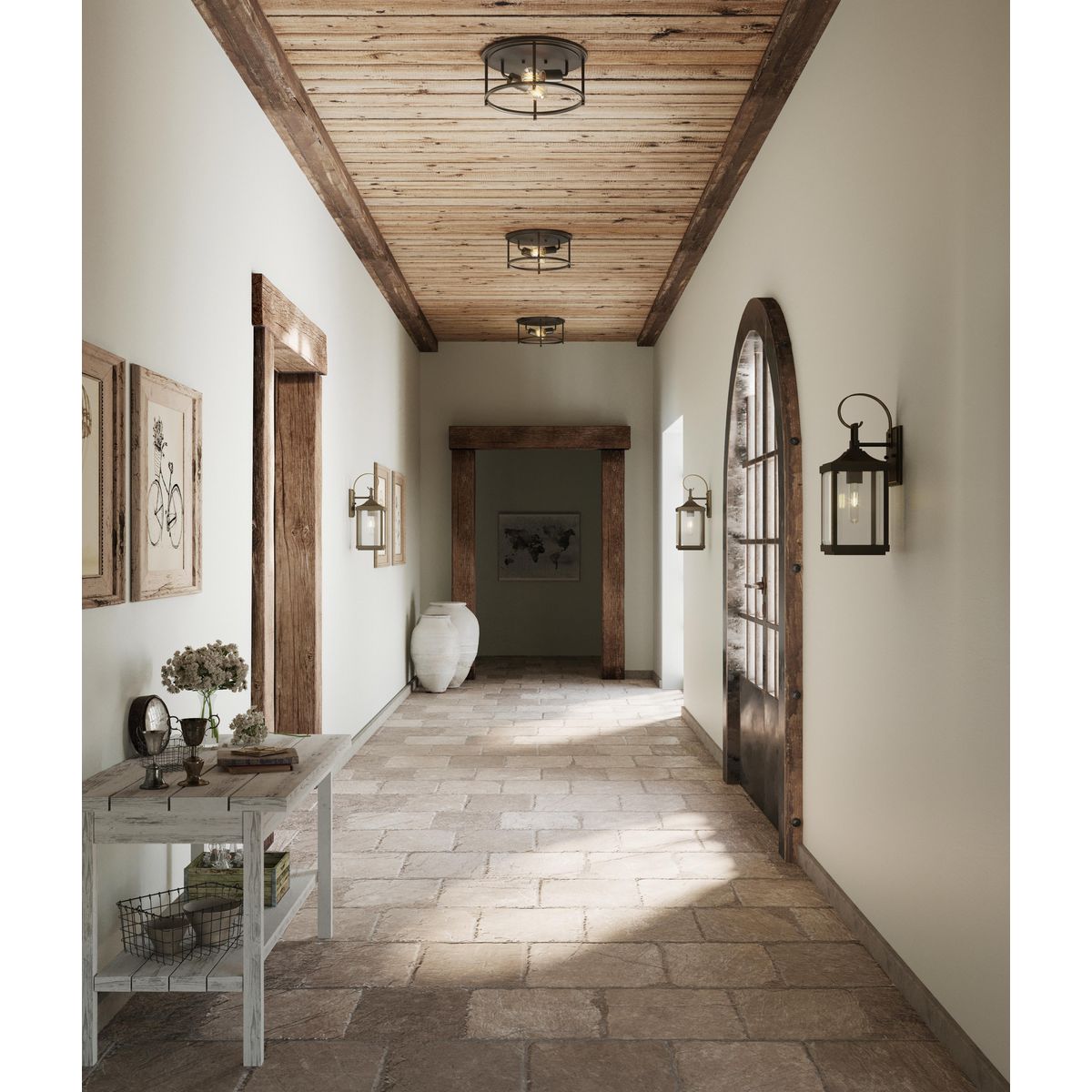 Progress Lighting P350151-031 Durrell Matte Black Flush Mount Ceiling Light in hallway setting