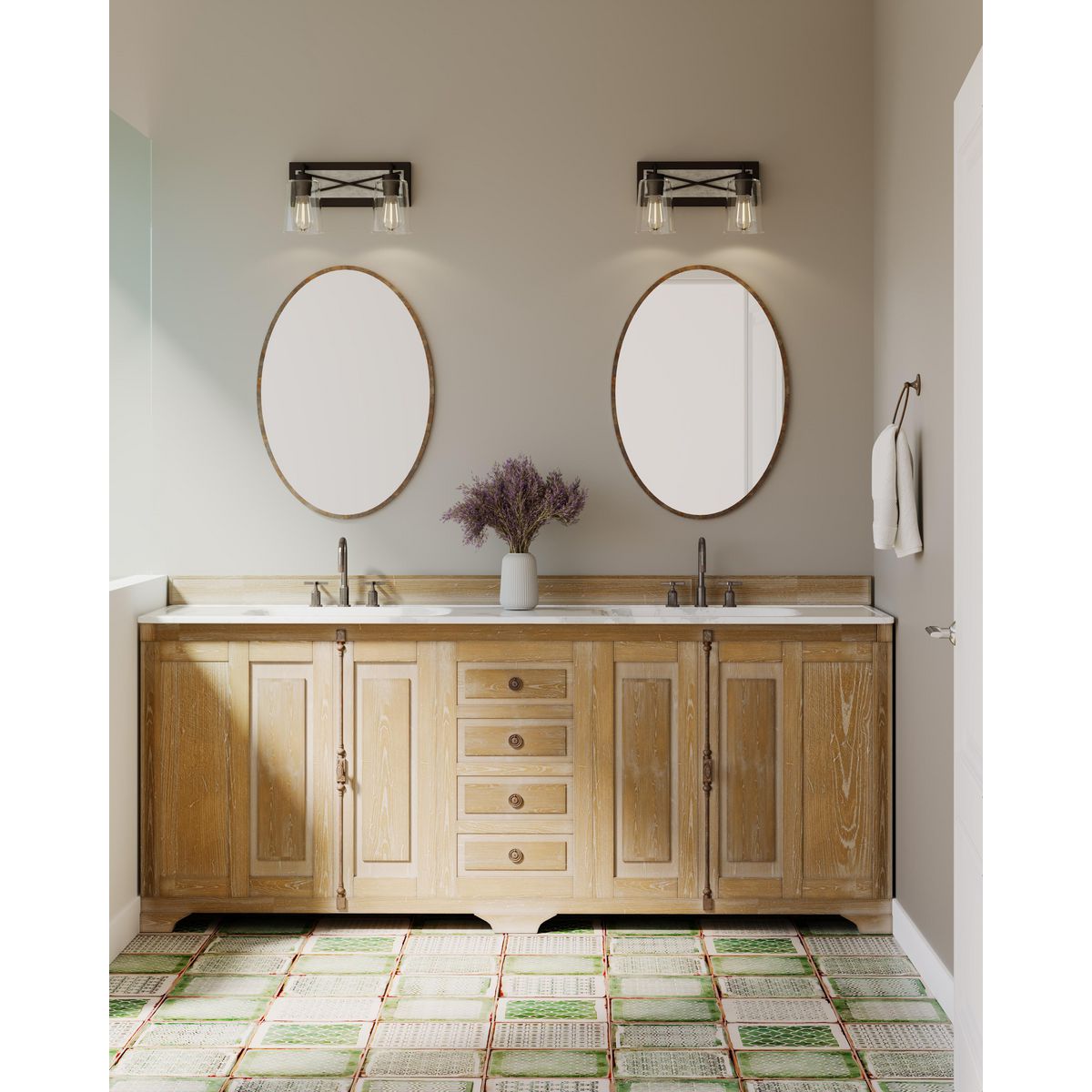 Progress Lighting Briarwood 2 light graphite bath vanity wall light in bathroom setting