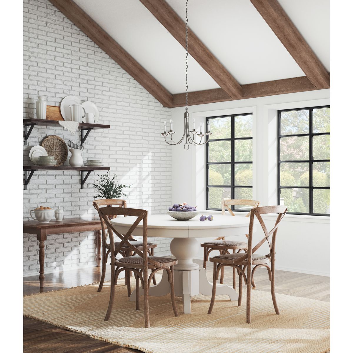 Progress Lighting P4008-09 Five Light Brushed Nickel Chandelier Ceiling Light lifestyle dining room shot