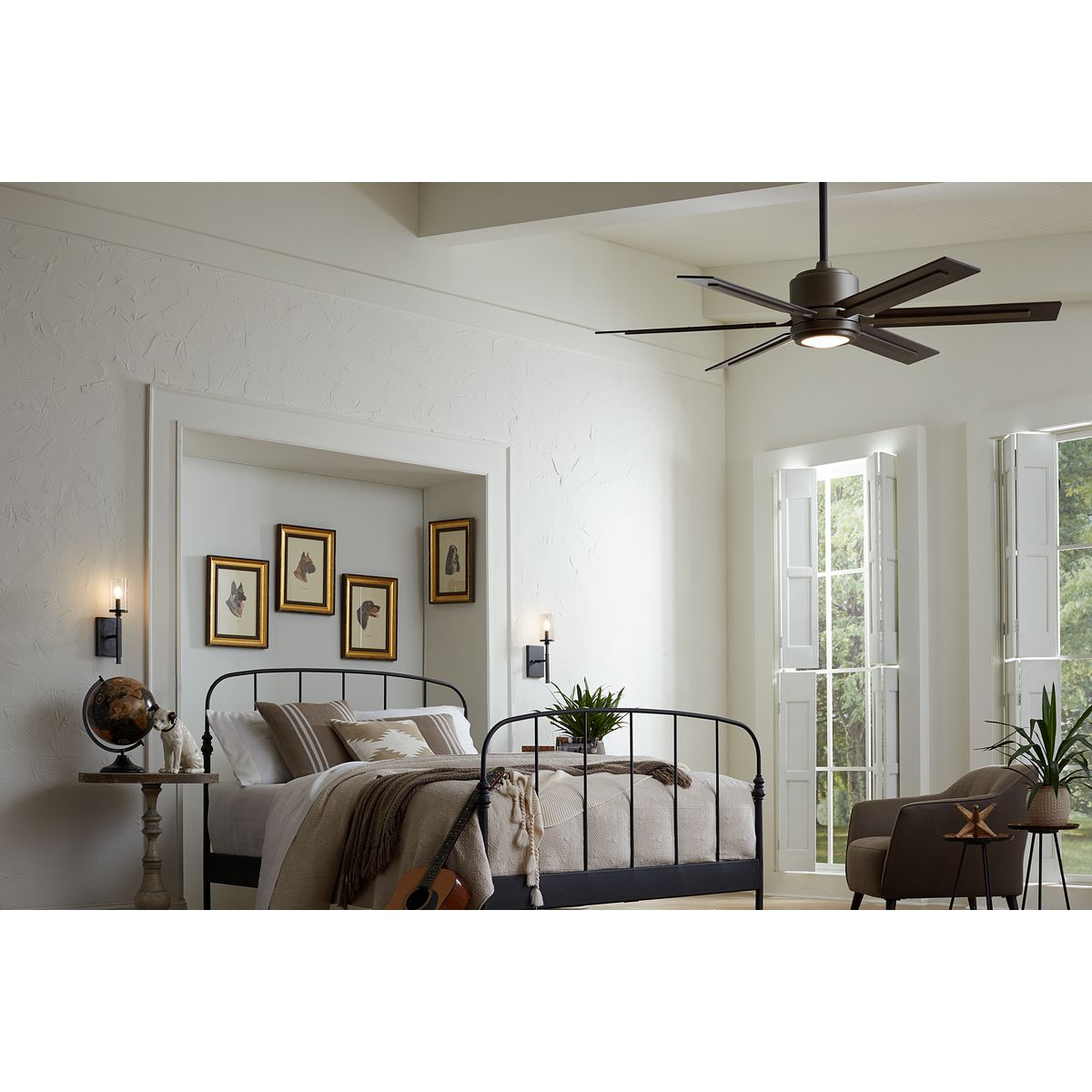 Progress Lighting Glandon 60 inch gilded iron ceiling fan installed in bedroom