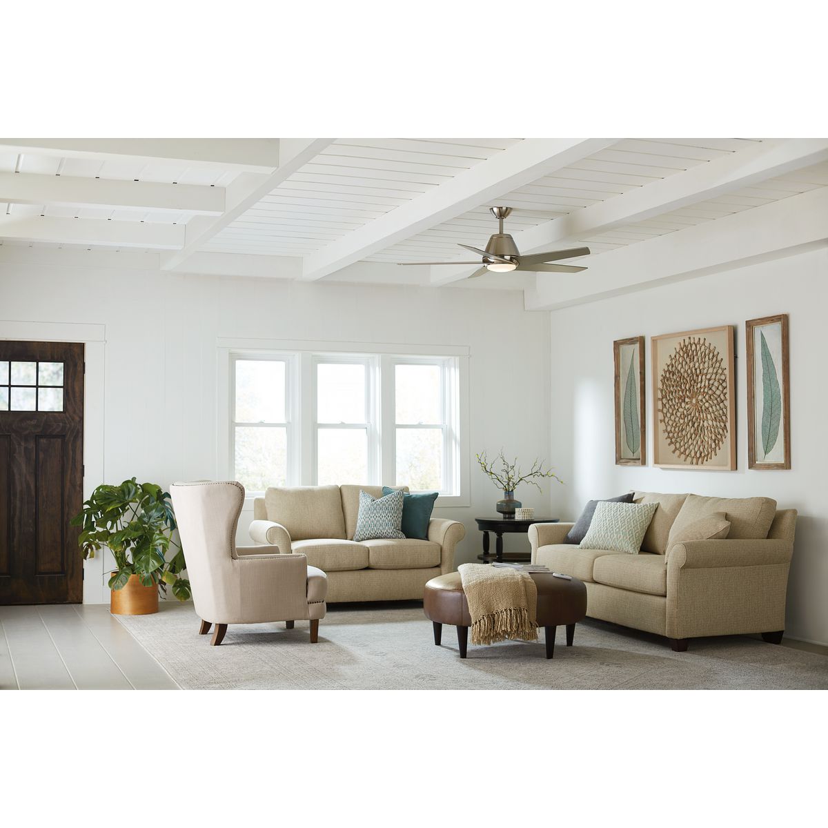 Progress Lighting Gust brushed nickel ceiling fan in living room