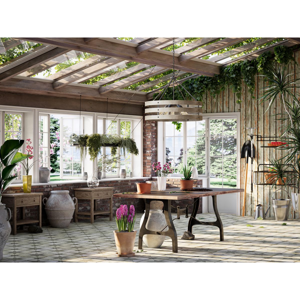 Progress Lighting P500090-143 Gulliver 5 Light Graphite Pendant Light Lifestyle in Gardening Room
