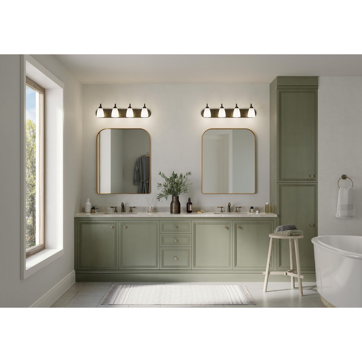 Progress Lighting Gather 4 light antique bronze bath vanity wall light in bathroom setting