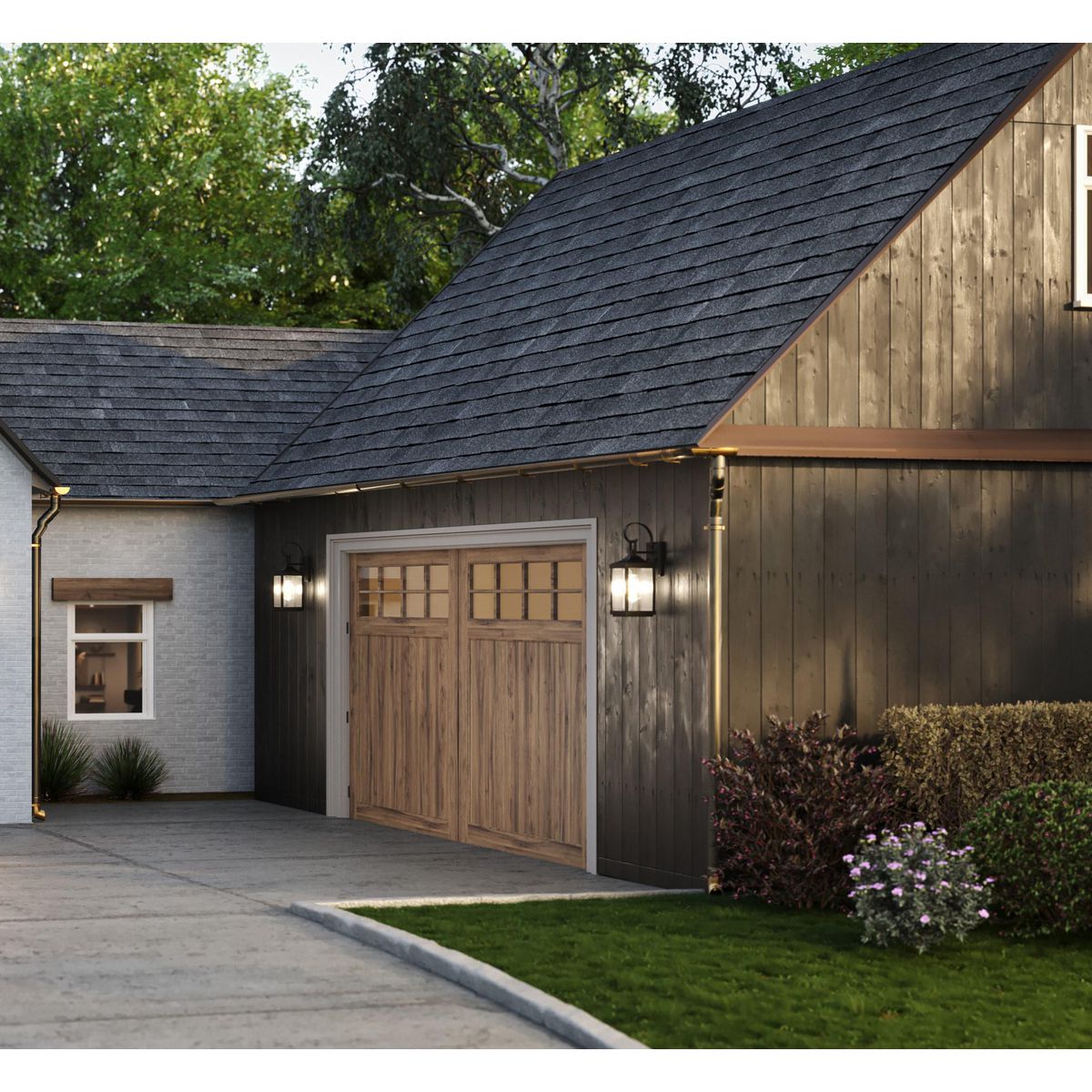 Progress Lighting Gibbes Street wall lantern installed on garage exterior