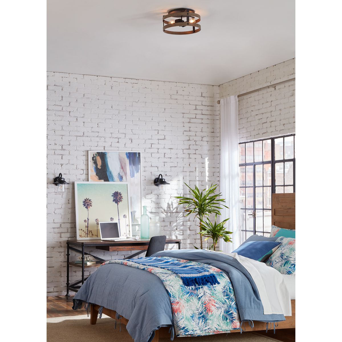 Progress Lighting Gulliver graphite flush mount ceiling light in bedroom