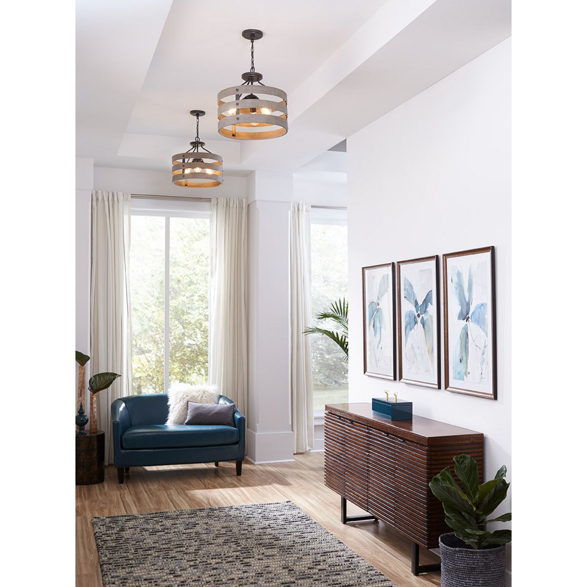 Progress Lighting Gulliver graphite semi-flush ceiling light in room setting