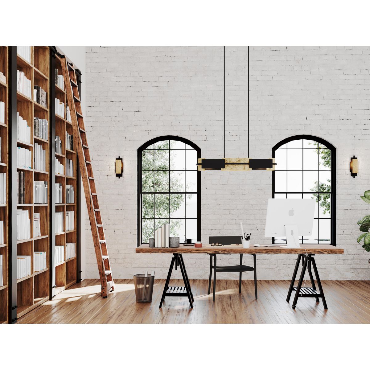 Progress Lighting Lowery linear chandelier in home office