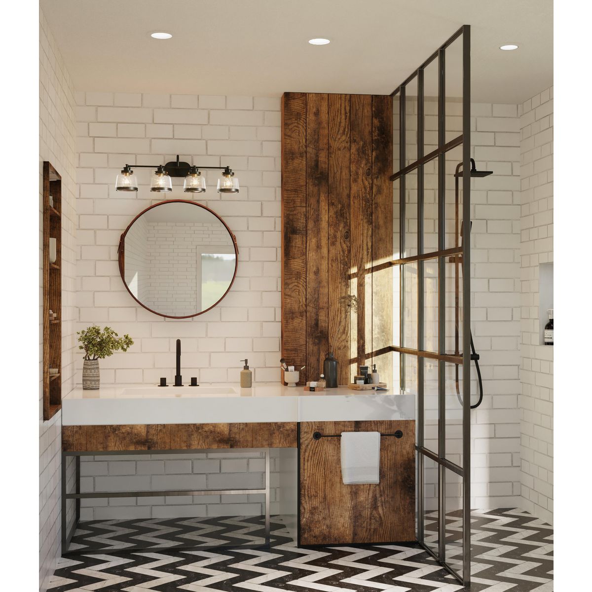 Progress Lighting Judson 4 light antique bronze bath vanity wall light installed in bathroom