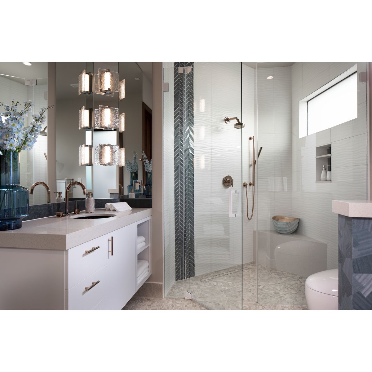 Progress Lighting P710080-009-30 LED Stone Glass Sconce Brushed Nickel Wall Sconce Bathroom Lifestyle