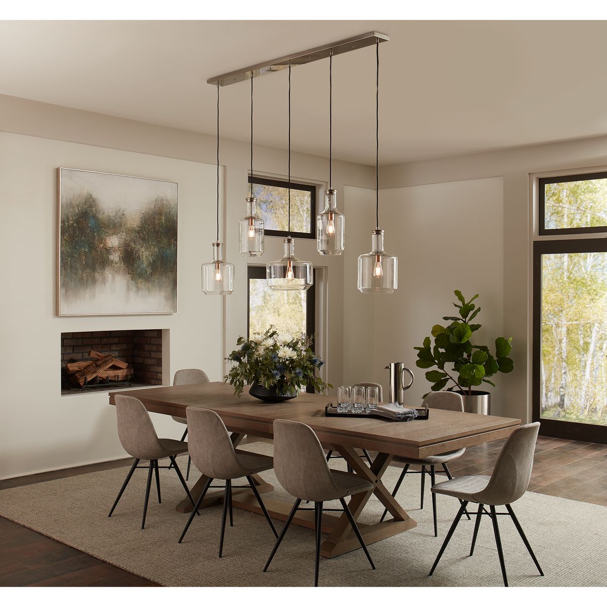 Progress Lighting Latrobe brushed nickel clear glass pendant lights in dining room