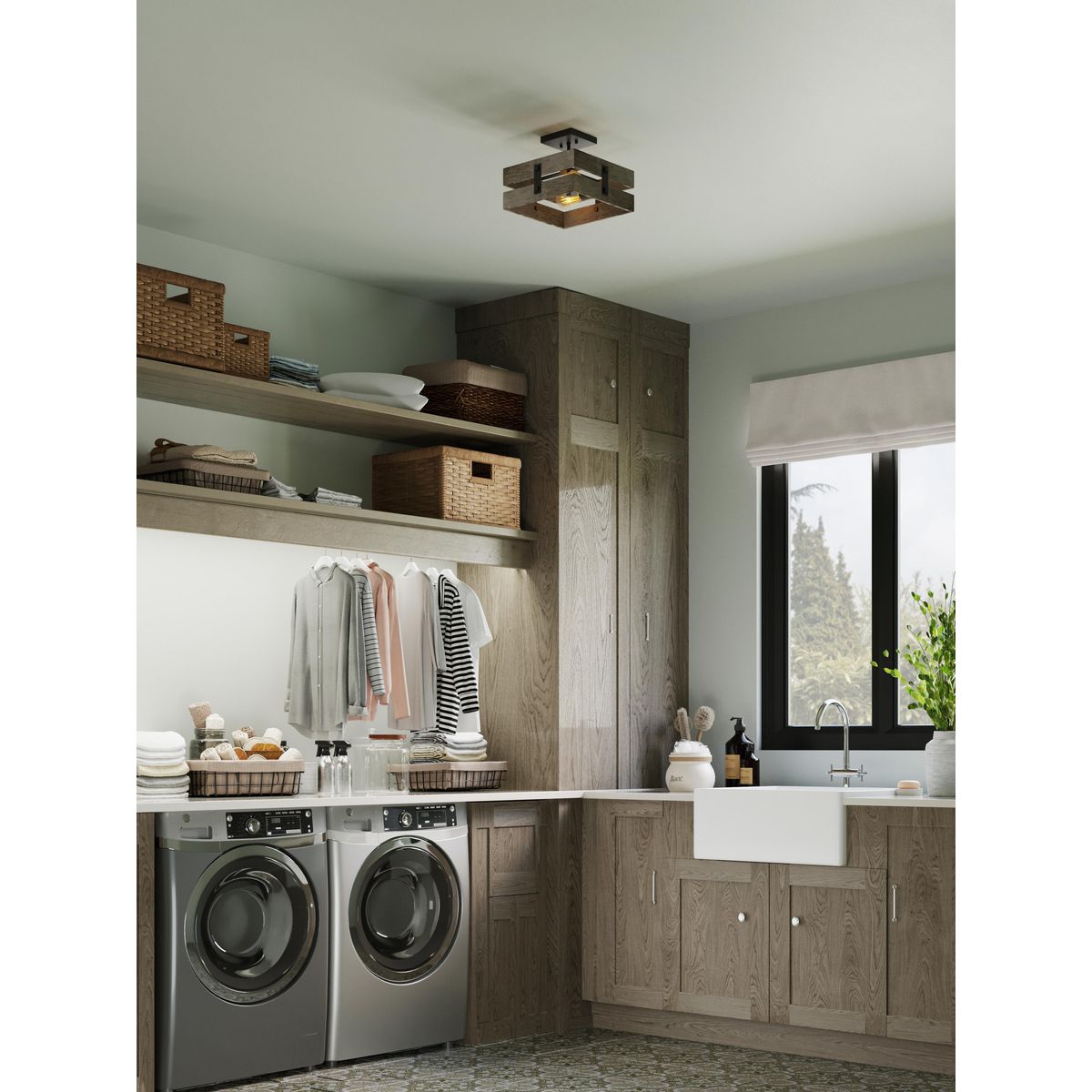 Progress Lighting Hemsworth textured black semi-flush mount ceiling light in laundry room
