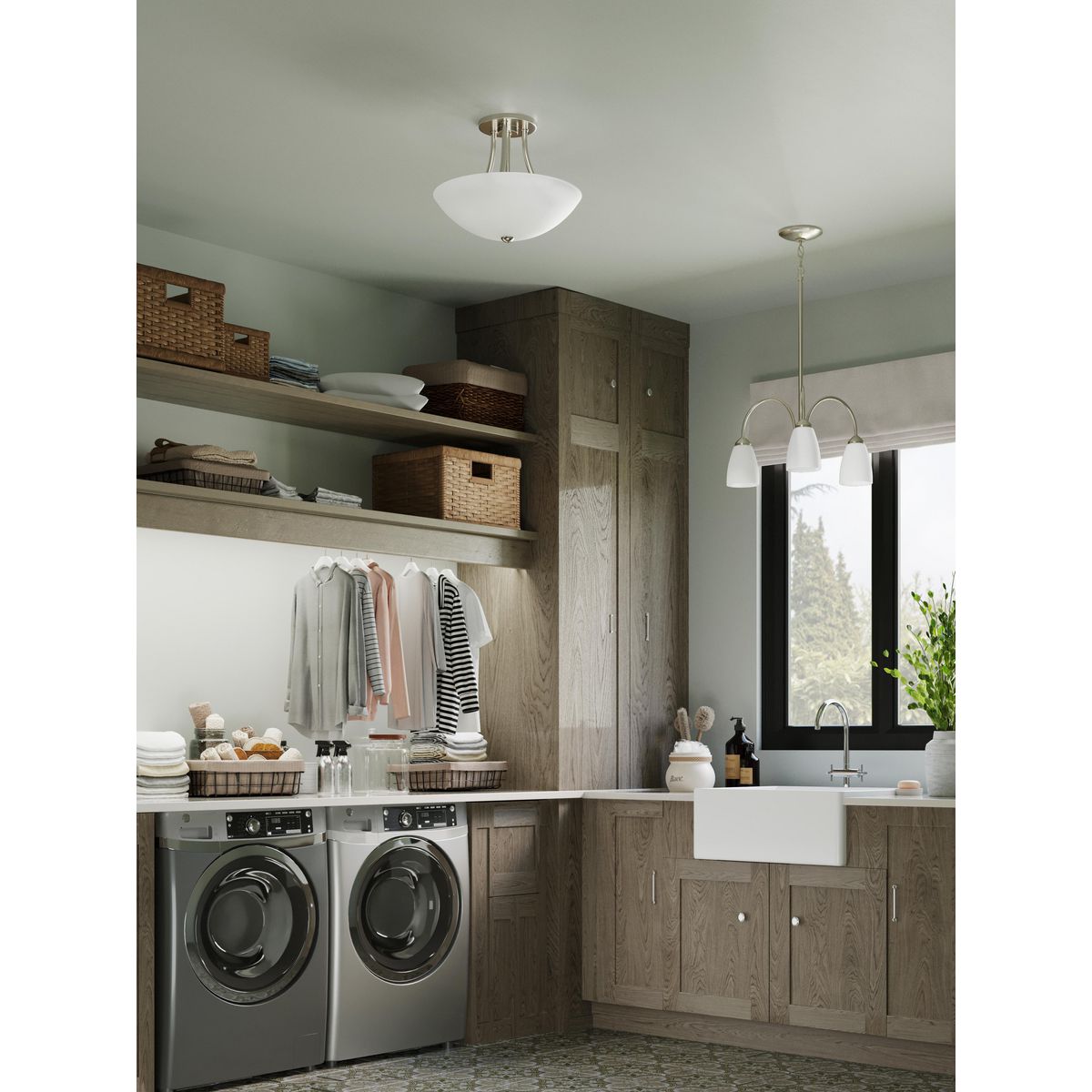 Progress Lighting P3748-09 Gather semi-flush convertible ceiling light in laundry room