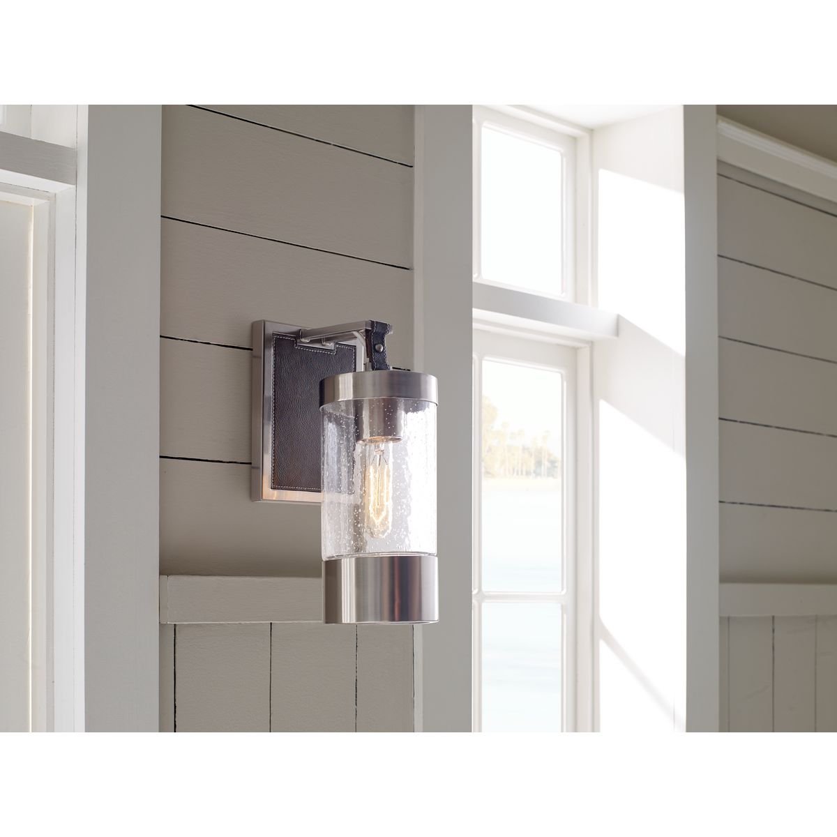 Progress Lighting Point Dume brushed nickel wall bracket installed view
