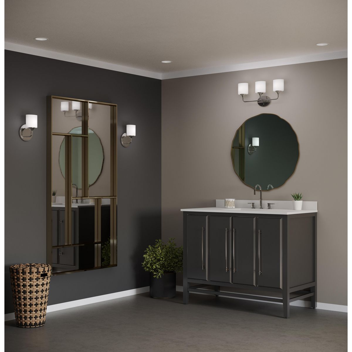 Progress Lighting Lynzie polished chrome bath vanity wall light in bathroom setting