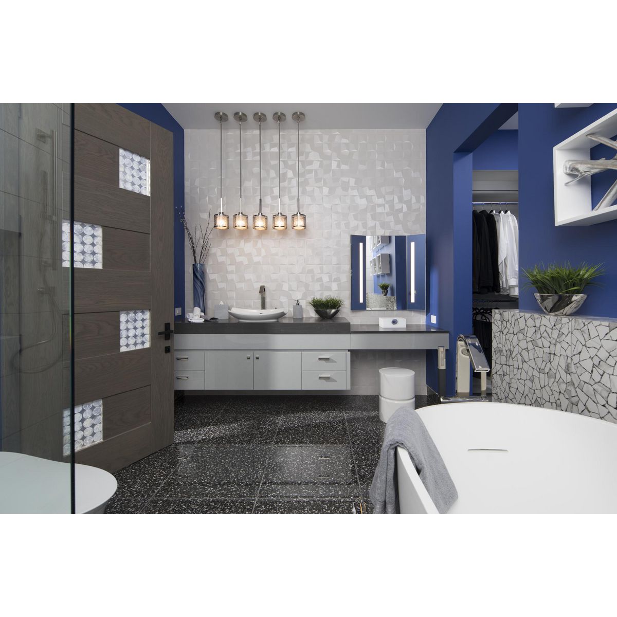 Progress Lighting Mingle mini pendant shown in bathroom installation