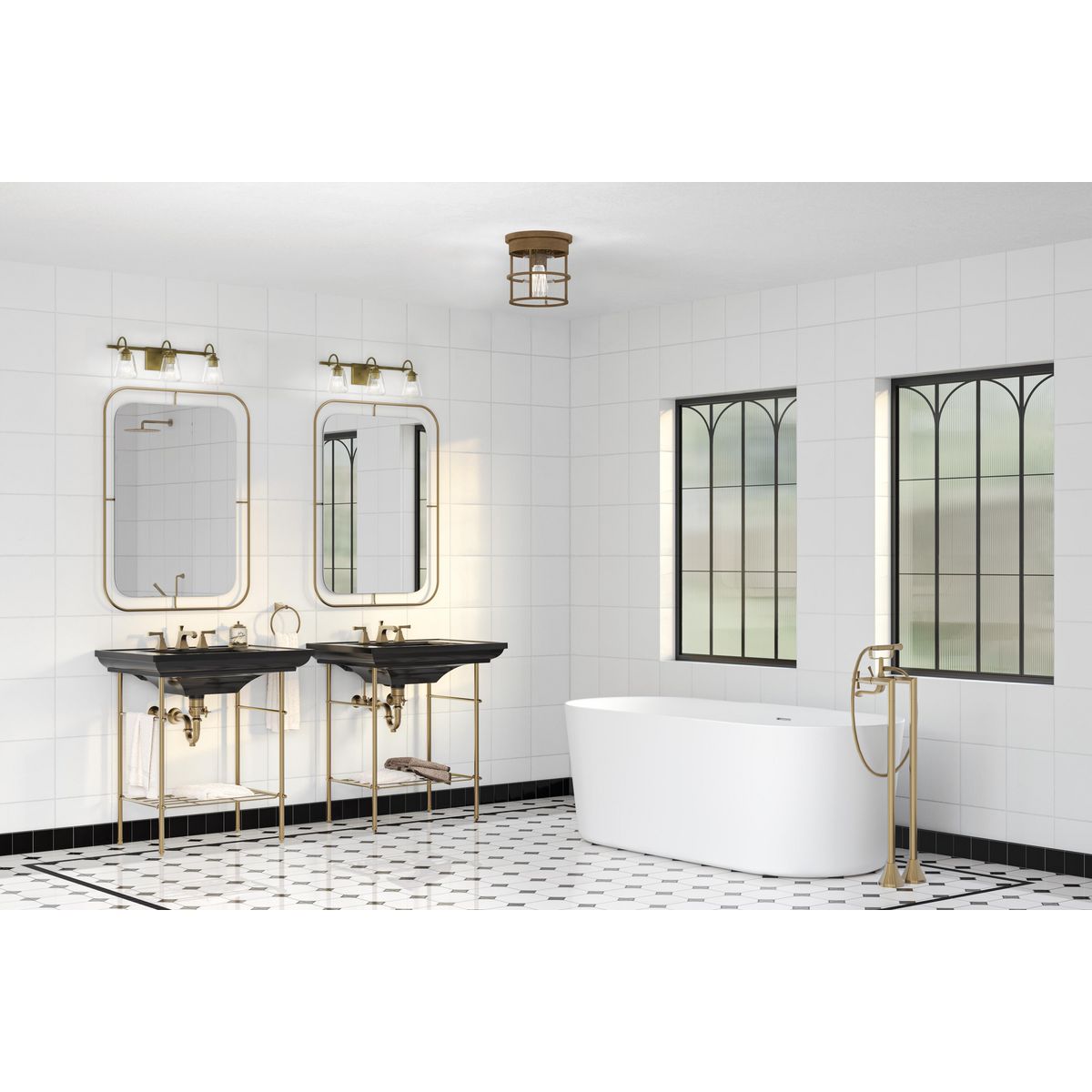 Progress Lighting Martenne aged bronze bath vanity wall lights in bathroom setting