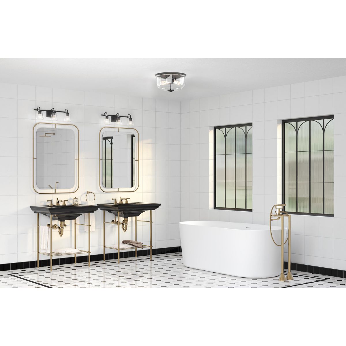 Progress Lighting Rushton graphite flush mount ceiling light in bathroom setting