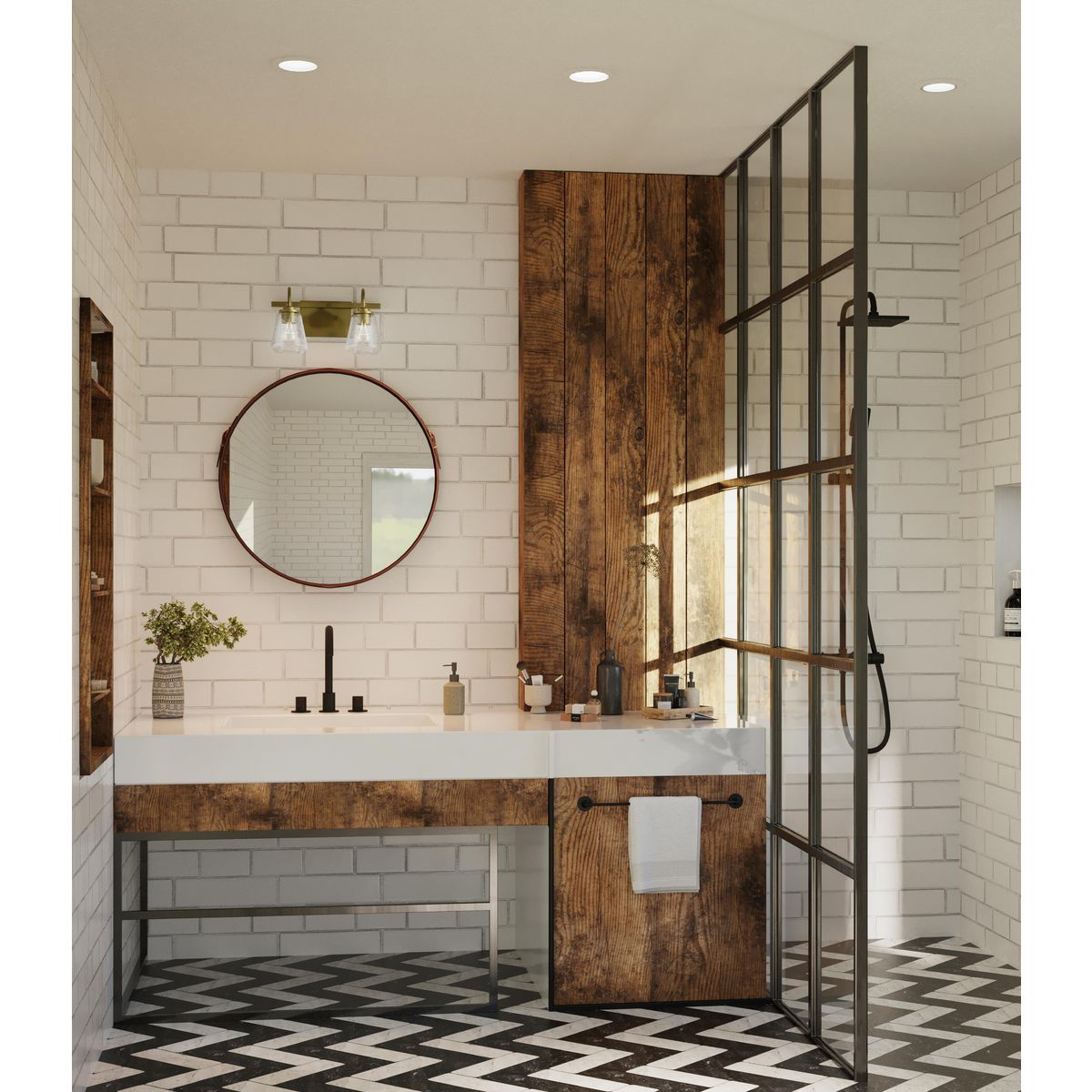 Progress Lighting Martenne 2 light aged bronze bath vanity wall light in bathroom setting