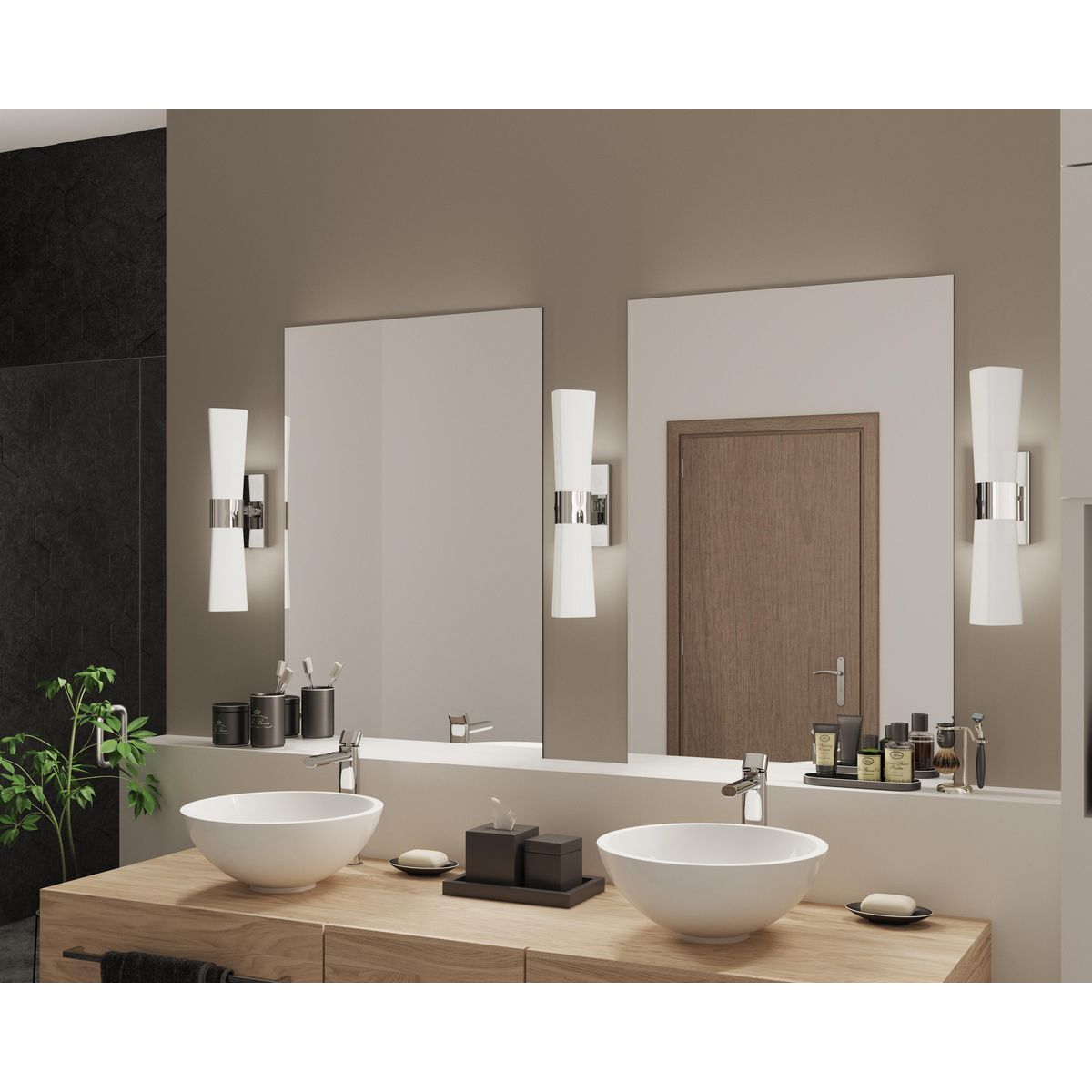 Progress Lighting Zura polished chrome bath vanity wall lights in bathroom setting