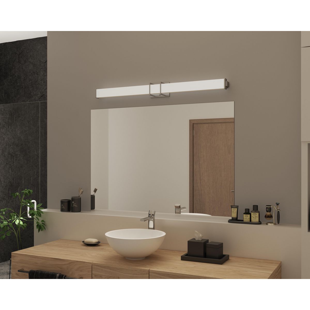 Progress Lighting Phase 2.2 LED brushed nickel linear bath vanity wall light in bathroom setting