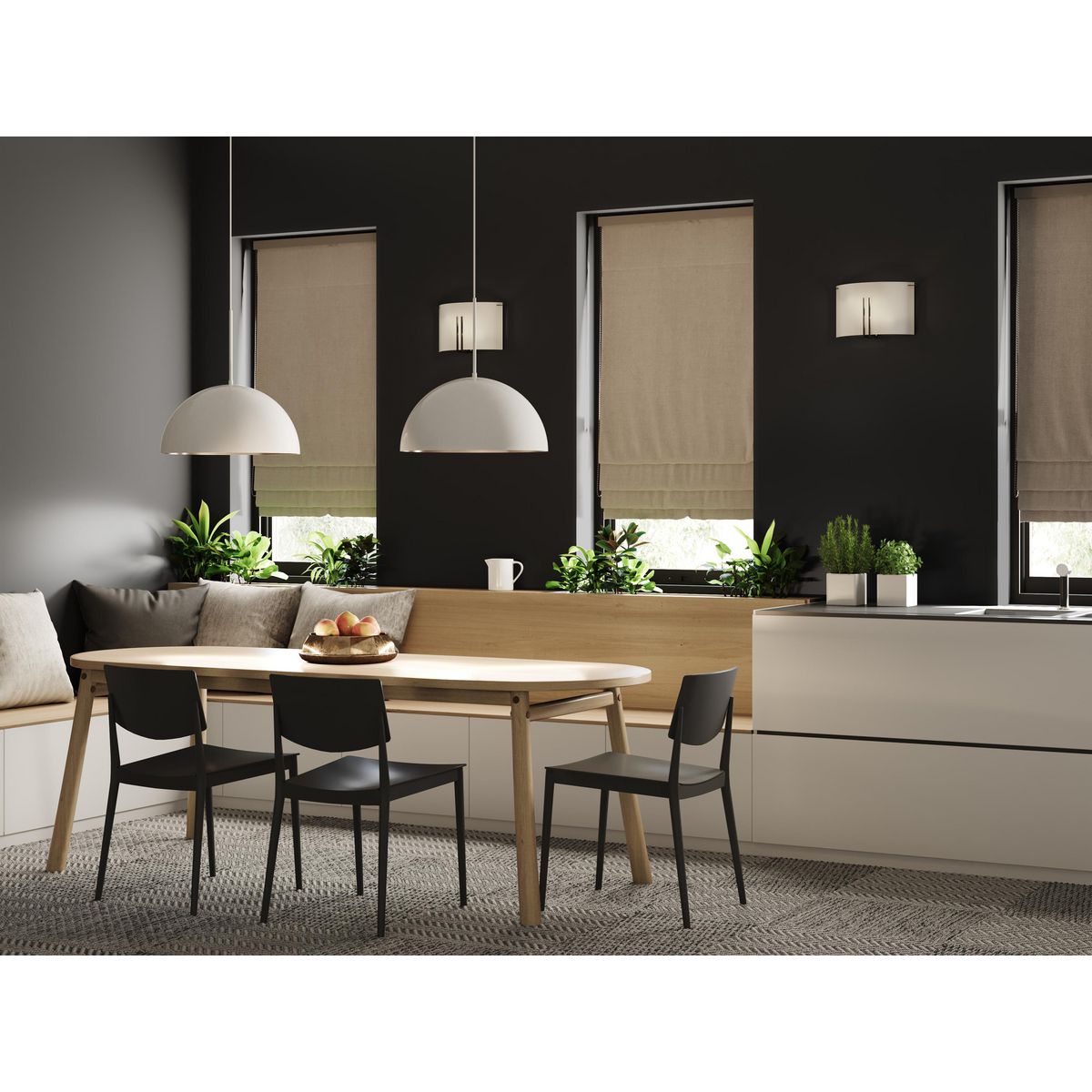 Progress Lighting P500380-030 Perimeter White Pendant Light in a Modern Dining Room Setting