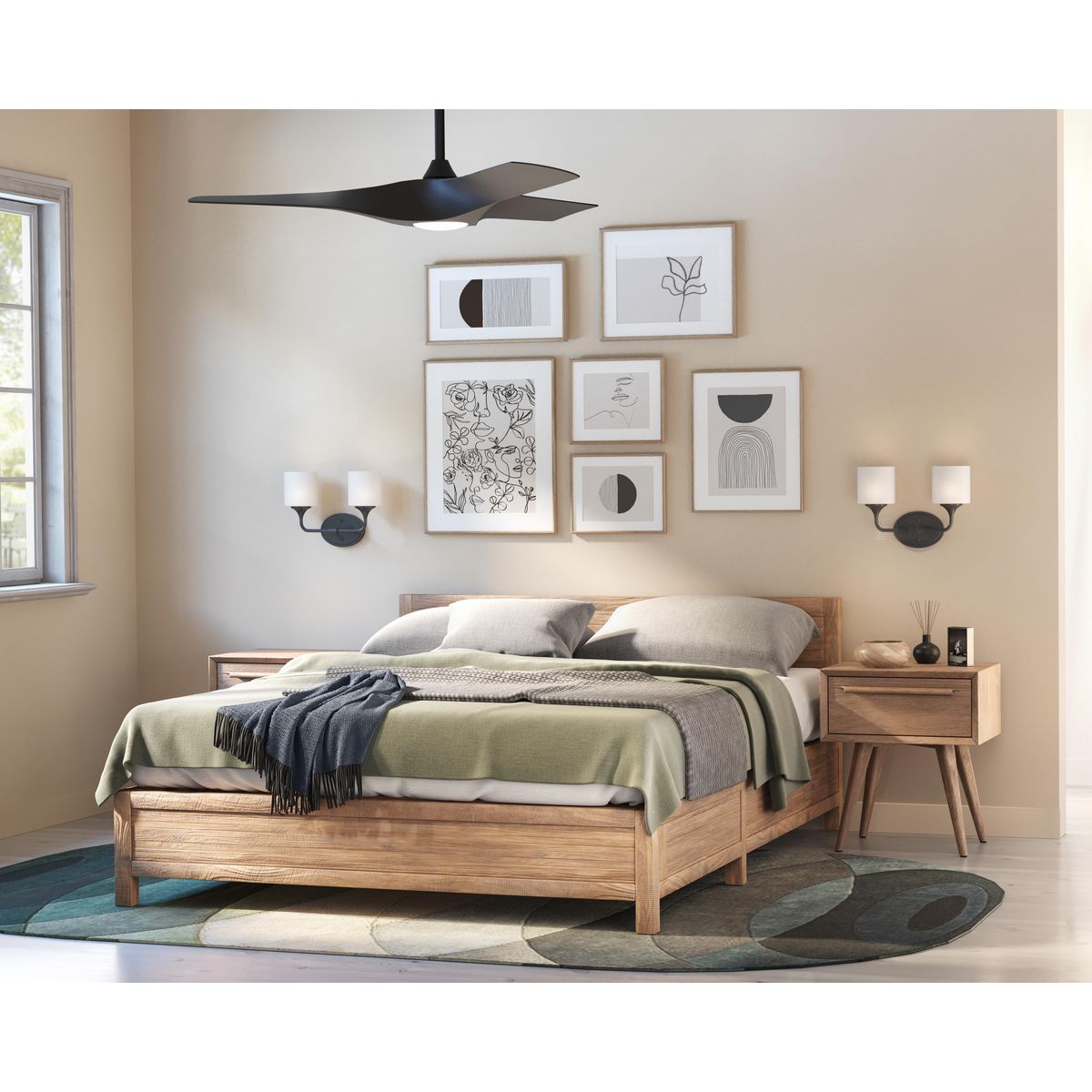 Progress Lighting Lynzie 2 Light Matte Black Bath Vanity Wall Light in bedroom setting