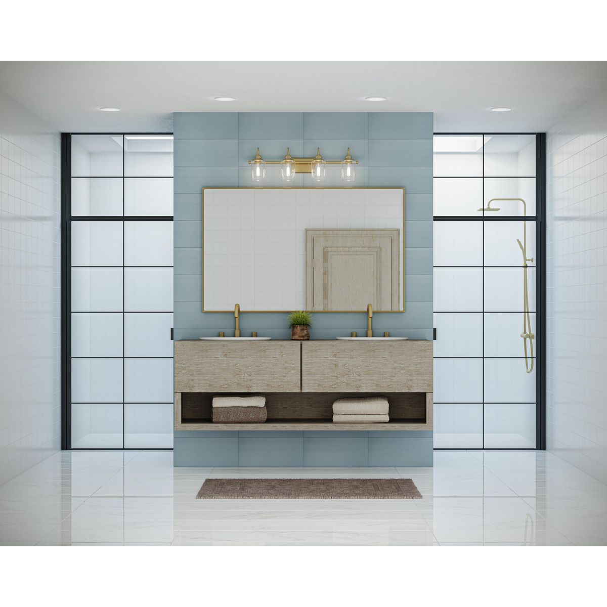 Progress Lighting Aiken 4 light vintage brass bath vanity wall light in bathroom