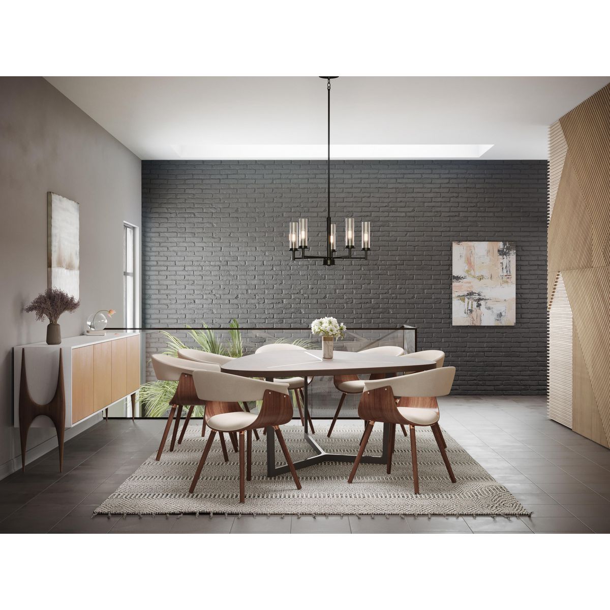 Progress Lighting Kellwyn 5 light matte black chandelier dining room view