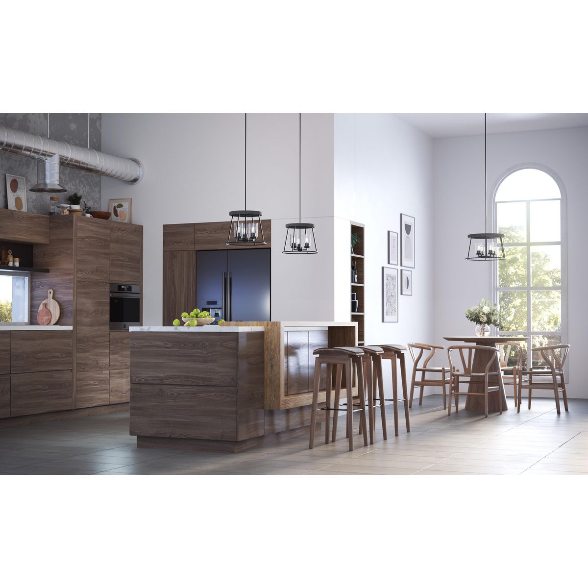 Progress Lighting Laramie 3 light matte black chandelier in kitchen setting