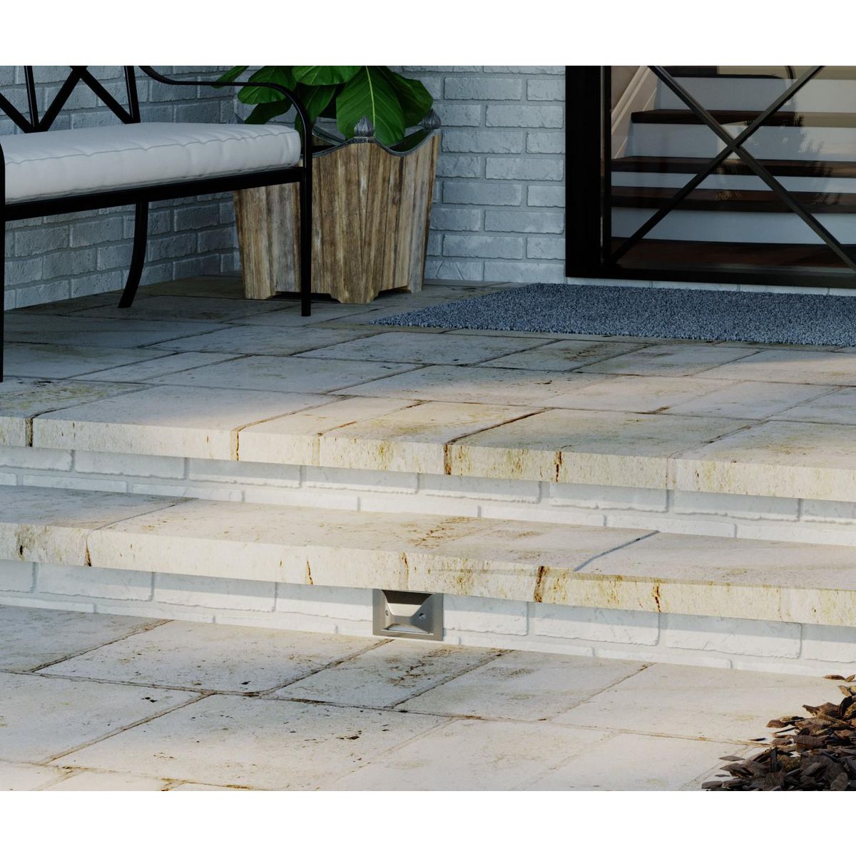 Progress Lighting P660005-009-30 LED Hood Step Light installed on outdoor stairway in Brushed Nickel