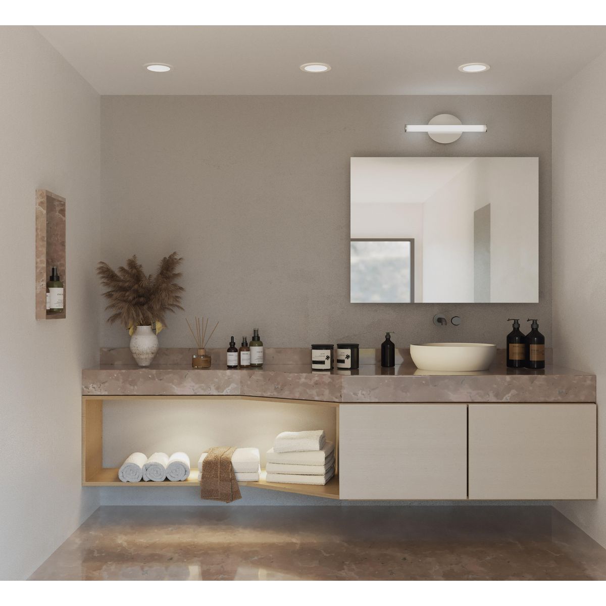 Progress Lighting Parallel LED brushed nickel bath vanity wall light in bathroom setting