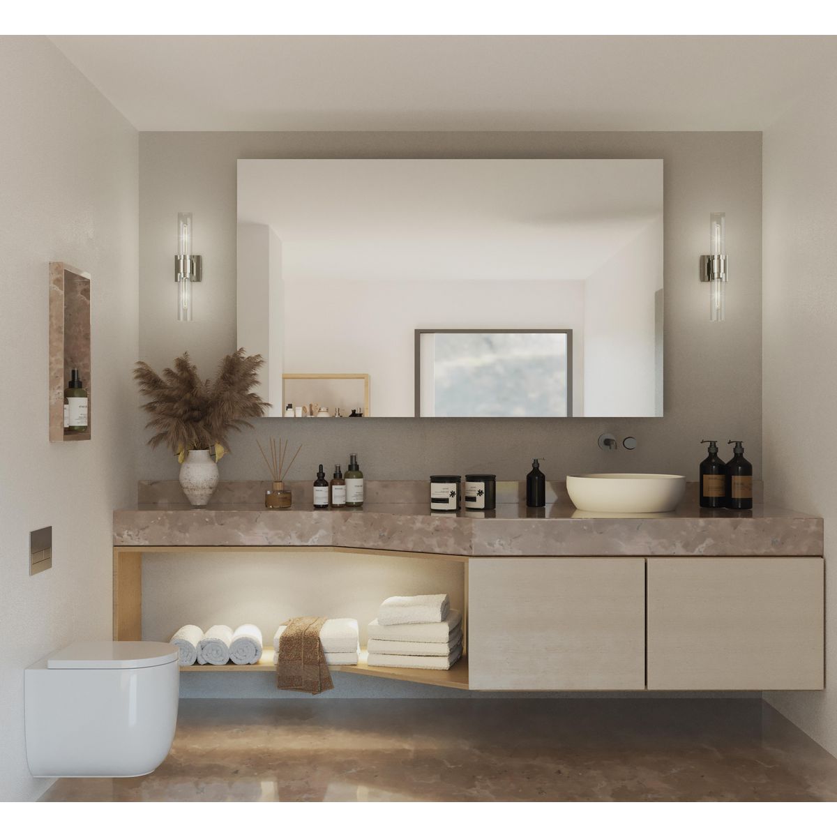 Progress Lighting P300300-009 Clarion brushed nickel bath vanity wall light in bathroom setting