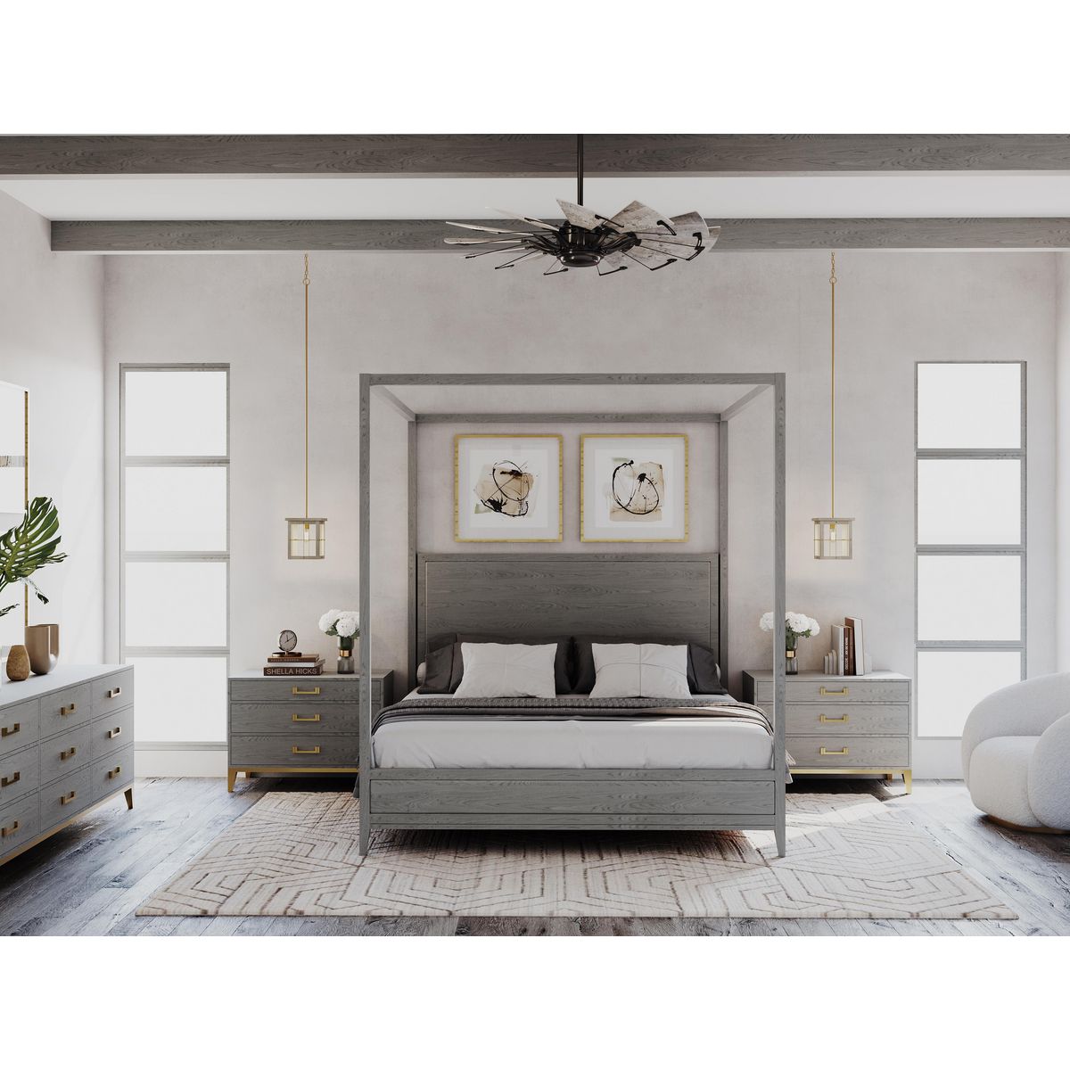 Progress Lighting Springer 52 inch Matte Black ceiling fan in bedroom