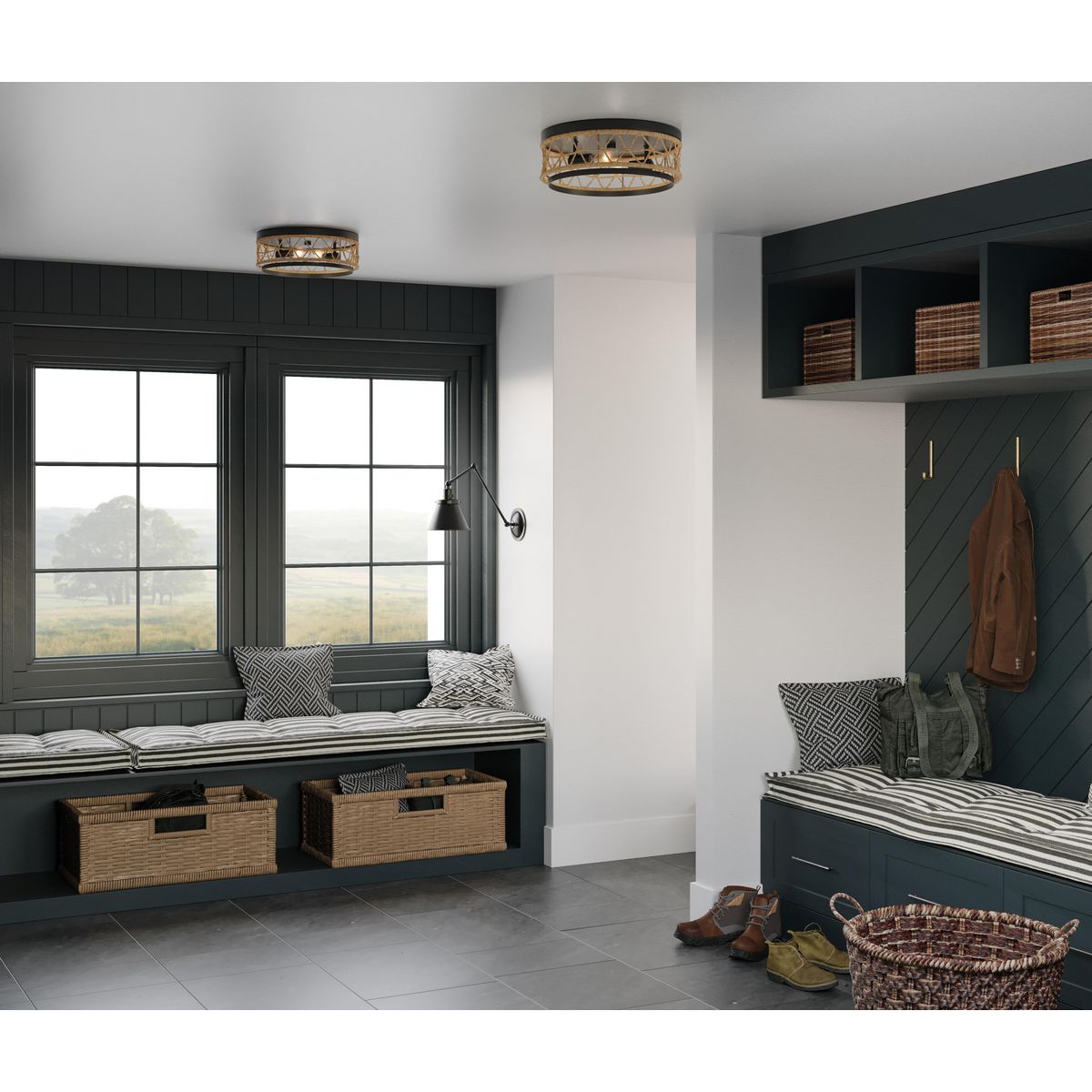 Progress Lighting P350242-31M Chandra matte black flush mount ceiling light in room setting