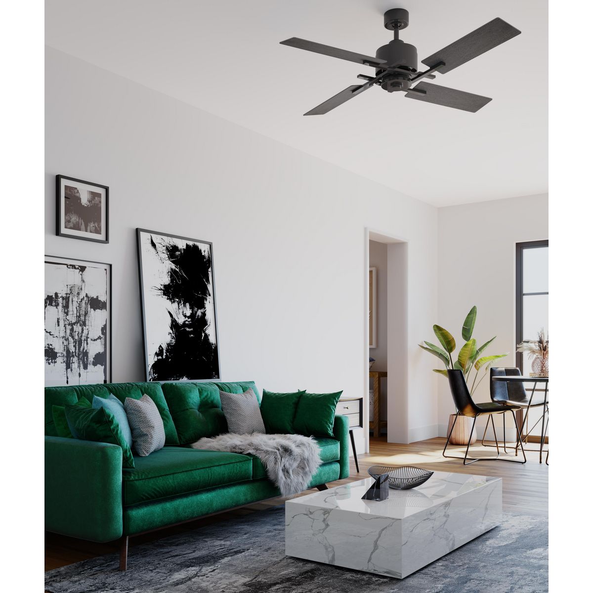 Progress Lighting Bedwin graphite ceiling fan in living room