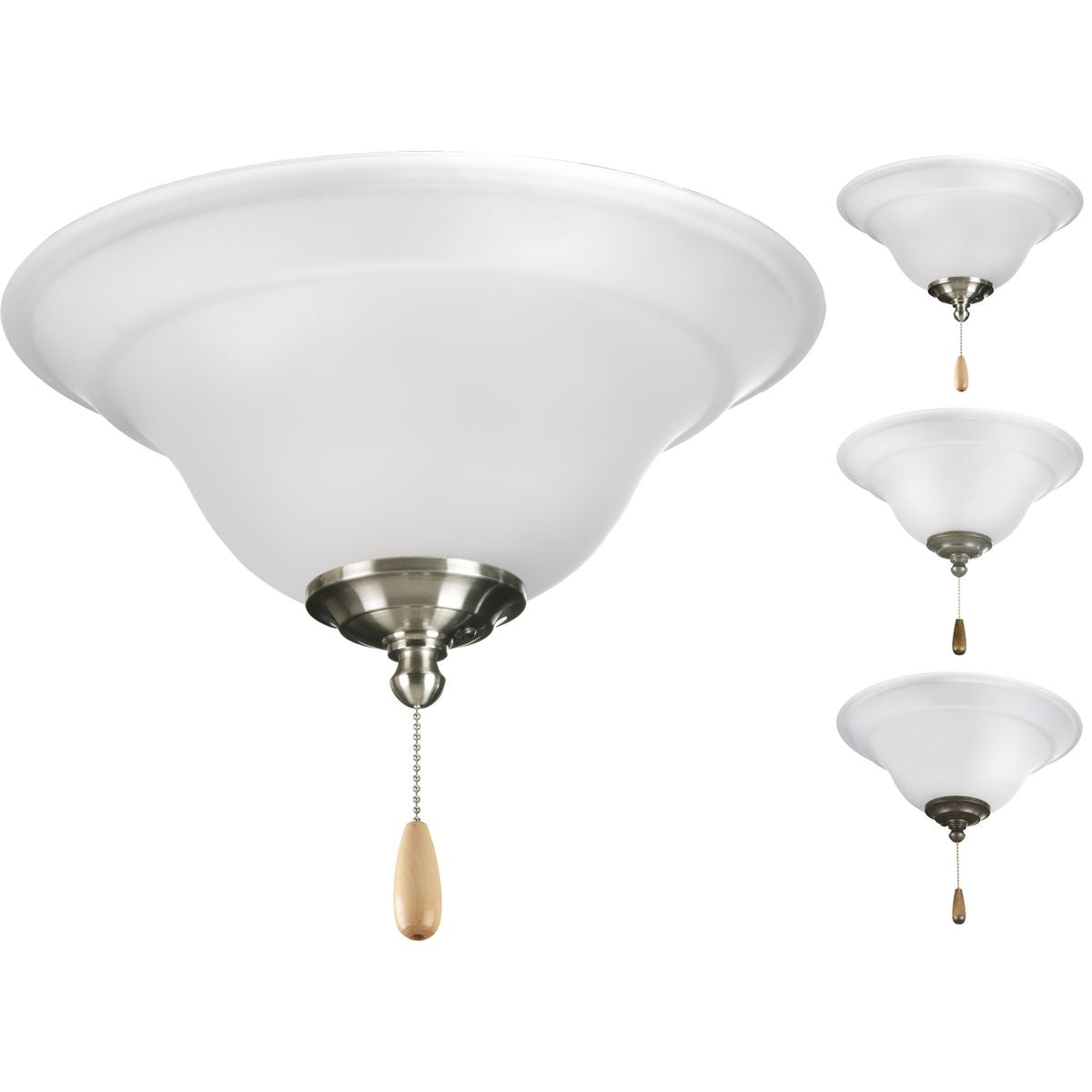 Progress Lighting P2628-01WB Trinity 2 Light LED Ceiling Fan Light Kit in Unfinished finish with frosted glass bowl shade and pull chain