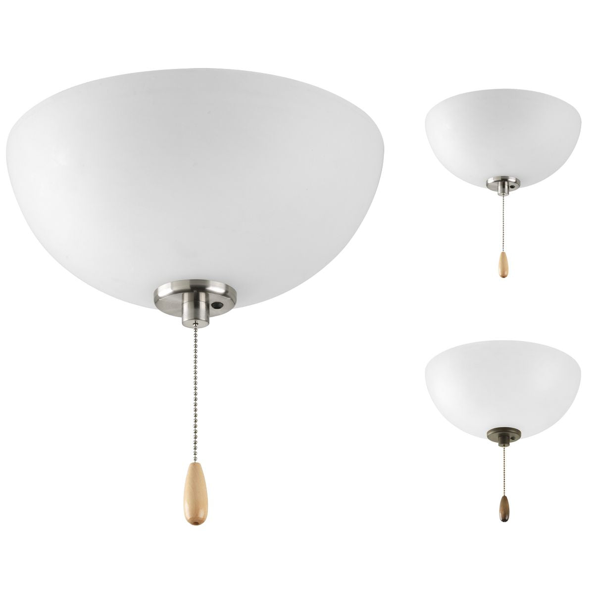 Progress Lighting P2650-01WB Bravo 2 Light LED Ceiling Fan Light Kit in Brushed Nickel and Antique Bronze with white frosted dome glass shade and pull chain