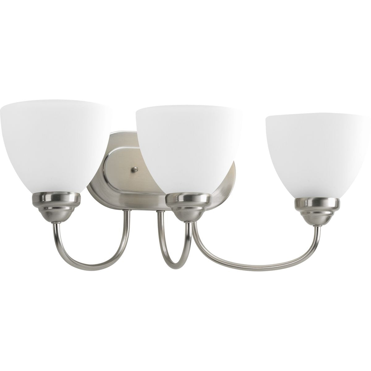 Progress Lighting P2919-09 Heart 3 light brushed nickel bath vanity wall light with etched glass