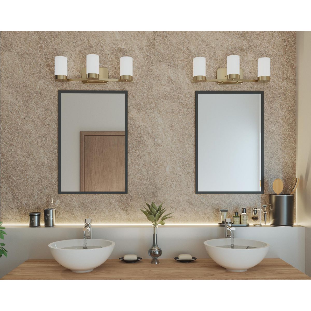 Progress Lighting P300022-109 Elevate 3 light brushed bronze bath vanity wall light in bathroom setting