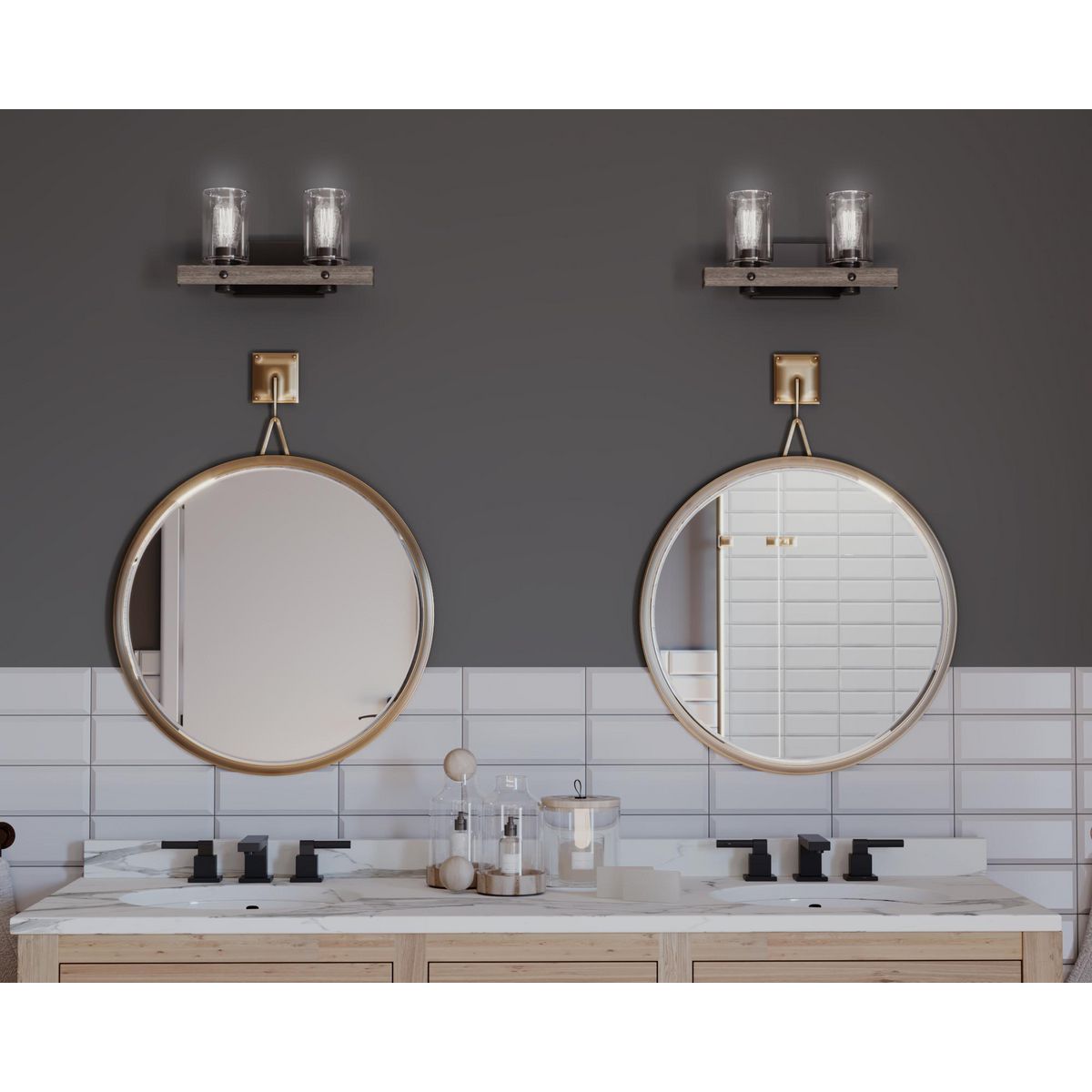 Progress Lighting Gulliver 2 light graphite bath vanity wall light in bathroom setting